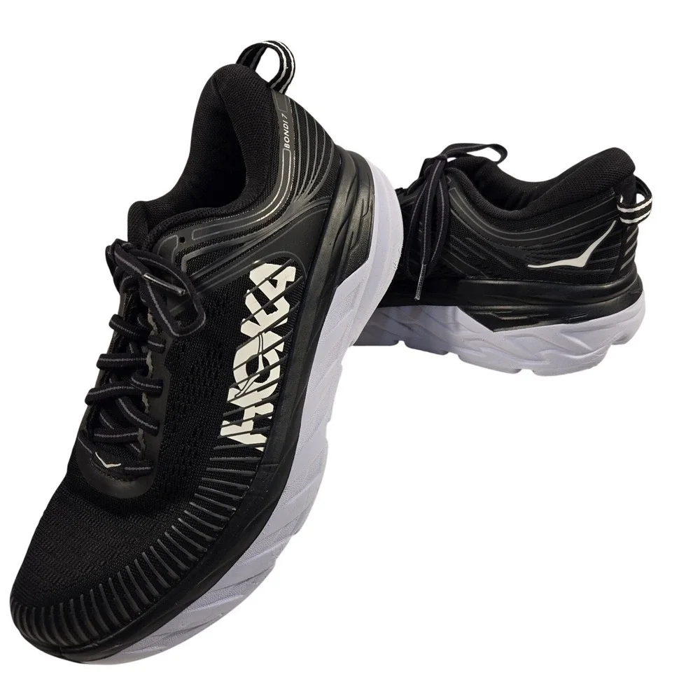 Hoka One One Bondi 7 Black White Running Shoes Womens 9 1110519 BBLC Sneaker - Picture 7 of 11